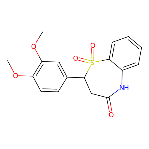 2-(3,4-dimethoxyphenyl)-2,3-dihydro-1,5-benzothiazepin-4(5H)-one 1,1-dioxide structure
