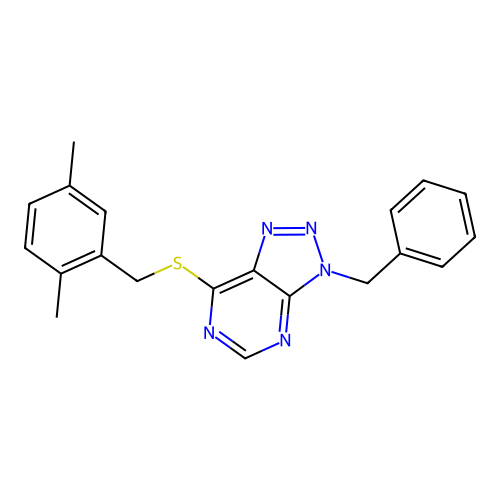 3-benzyl-7-((2,5-dimethylbenzyl)thio)-3H-[1,2,3]triazolo[4,5-d]pyrimidine structure