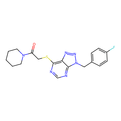 2-((3-(4-fluorobenzyl)-3H-[1,2,3]triazolo[4,5-d]pyrimidin-7-yl)thio)-1-(piperidin-1-yl)ethanone structure