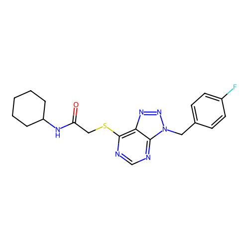 N-cyclohexyl-2-((3-(4-fluorobenzyl)-3H-[1,2,3]triazolo[4,5-d]pyrimidin-7-yl)thio)acetamide structure