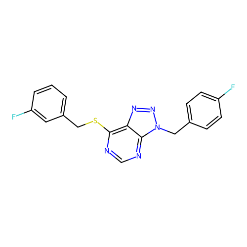 3-(4-fluorobenzyl)-7-((3-fluorobenzyl)thio)-3H-[1,2,3]triazolo[4,5-d]pyrimidine structure