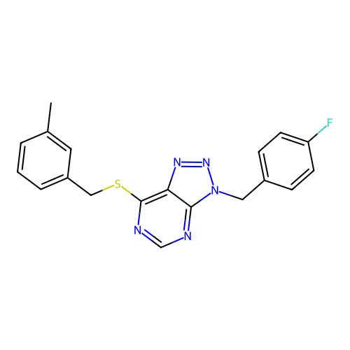 3-(4-fluorobenzyl)-7-((3-methylbenzyl)thio)-3H-[1,2,3]triazolo[4,5-d]pyrimidine structure