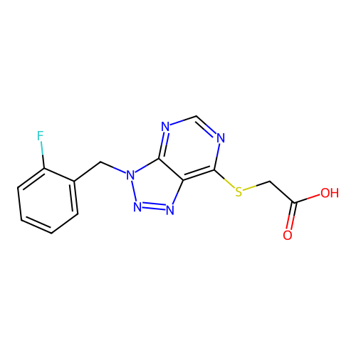 2-((3-(2-fluorobenzyl)-3H-[1,2,3]triazolo[4,5-d]pyrimidin-7-yl)thio)acetic acid structure