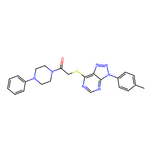 1-(4-phenylpiperazin-1-yl)-2-((3-(p-tolyl)-3H-[1,2,3]triazolo[4,5-d]pyrimidin-7-yl)thio)ethanone structure