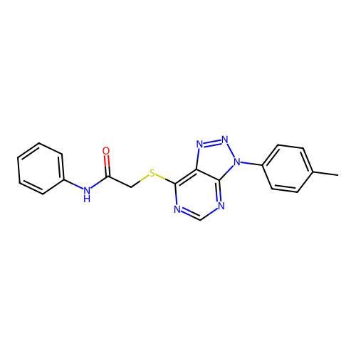 N-phenyl-2-((3-(p-tolyl)-3H-[1,2,3]triazolo[4,5-d]pyrimidin-7-yl)thio)acetamide structure