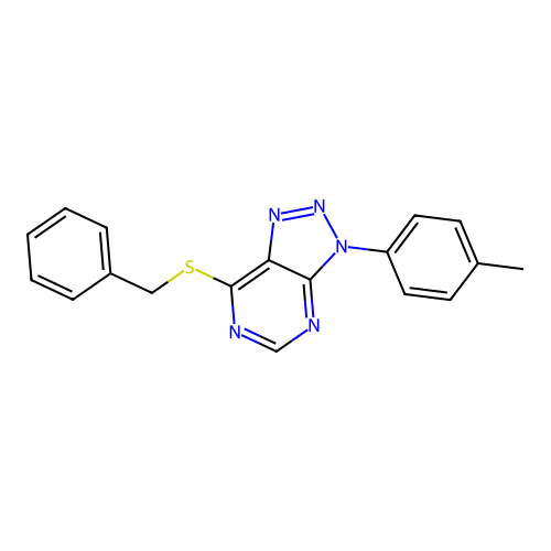 7-(benzylthio)-3-(p-tolyl)-3H-[1,2,3]triazolo[4,5-d]pyrimidine structure