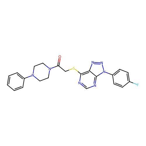 2-[3-(4-fluorophenyl)triazolo[4,5-d]pyrimidin-7-yl]sulfanyl-1-(4-phenylpiperazin-1-yl)ethanone structure