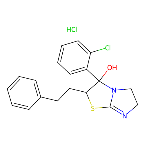 Imidazo(2,1-b)thiazol-3-ol, 3-(2-chlorophenyl)-2,3,5,6-tetrahydro-2-(2-phenylethyl)-, monohydrochloride structure