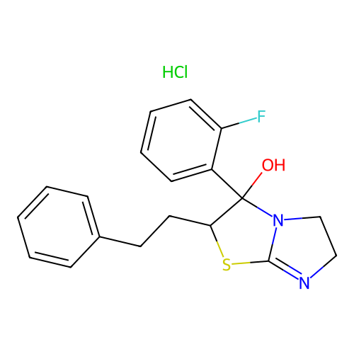 Imidazo(2,1-b)thiazol-3-ol, 3-(2-fluorophenyl)-2,3,5,6-tetrahydro-2-(2-phenylethyl)-, monohydrochloride structure