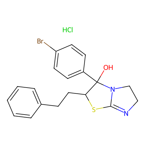 Imidazo(2,1-b)thiazol-3-ol, 3-(4-bromophenyl)-2,3,5,6-tetrahydro-2-(2-phenylethyl)-, monohydrochloride structure