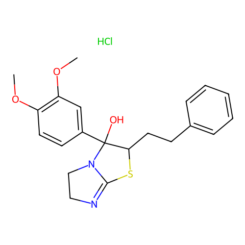 Imidazo(2,1-b)thiazol-3-ol, 3-(3,4-dimethoxyphenyl)-2,3,5,6-tetrahydro-2-(2-phenylethyl)-, monohydrochloride structure