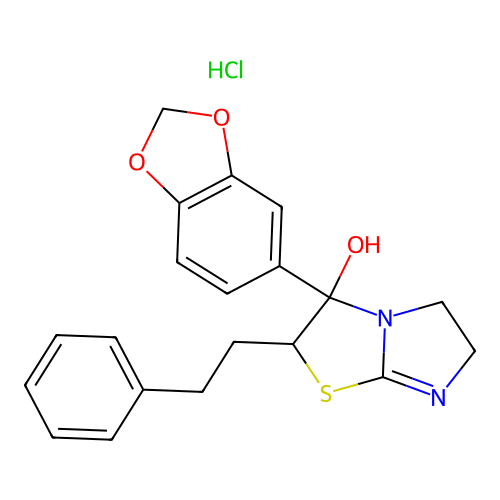 Imidazo(2,1-b)thiazol-3-ol, 3-(1,3-benzodioxol-5-yl)-2,3,5,6-tetrahydro-2-(2-phenylethyl)-, monohydrochloride structure