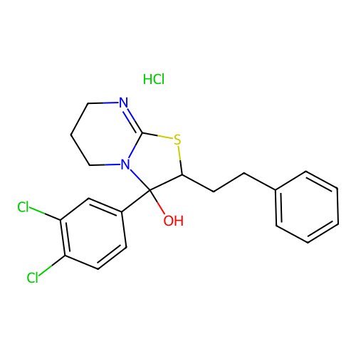 5H-Thiazolo(3,2-a)pyrimidin-3-ol, 3-(3,4-dichlorophenyl)-2,3,6,7-tetrahydro-2-(2-phenylethyl)-, monohydrochloride structure