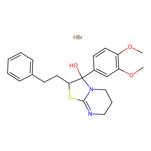 5H-Thiazolo(3,2-a)pyrimidin-3-ol, 3-(3,4-dimethoxyphenyl)-2,3,6,7-tetrahydro-2-(2-phenylethyl)-, monohydrobromide structure