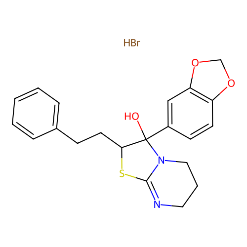 5H-Thiazolo(3,2-a)pyrimidin-3-ol, 3-(1,3-benzodioxol-5-yl)-2,3,6,7-tetrahydro-2-(2-phenylethyl)-, monohydrobromide structure