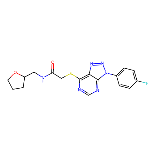 2-[3-(4-fluorophenyl)triazolo[4,5-d]pyrimidin-7-yl]sulfanyl-N-(oxolan-2-ylmethyl)acetamide structure