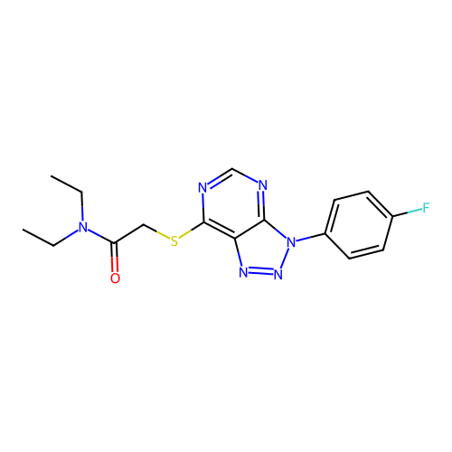 N,N-diethyl-2-((3-(4-fluorophenyl)-3H-[1,2,3]triazolo[4,5-d]pyrimidin-7-yl)thio)acetamide structure