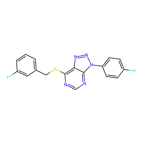 3-(4-Fluorophenyl)-7-[(3-fluorophenyl)methylsulfanyl]triazolo[4,5-d]pyrimidine structure