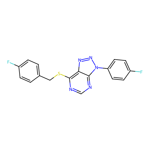 7-((4-fluorobenzyl)thio)-3-(4-fluorophenyl)-3H-[1,2,3]triazolo[4,5-d]pyrimidine structure