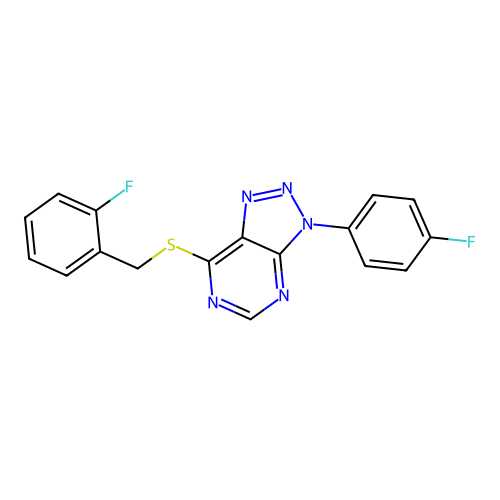 7-((2-fluorobenzyl)thio)-3-(4-fluorophenyl)-3H-[1,2,3]triazolo[4,5-d]pyrimidine structure