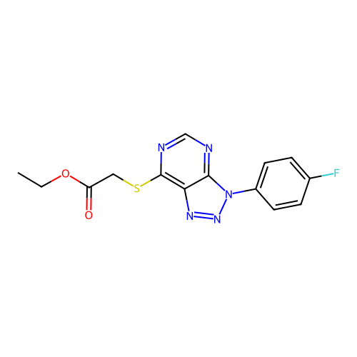 Ethyl 2-[3-(4-fluorophenyl)triazolo[4,5-d]pyrimidin-7-yl]sulfanylacetate structure