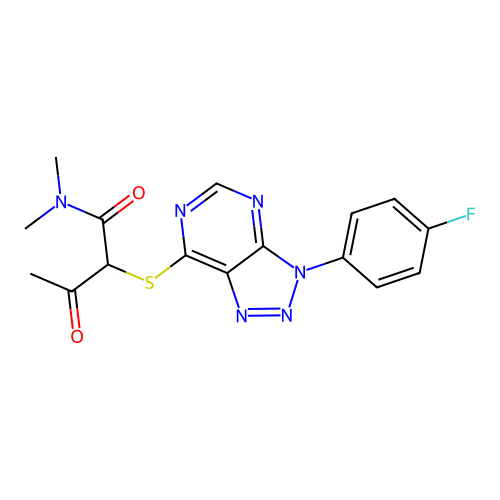 2-[3-(4-fluorophenyl)triazolo[4,5-d]pyrimidin-7-yl]sulfanyl-N,N-dimethyl-3-oxobutanamide structure