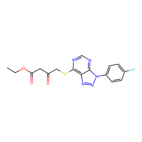 Ethyl 4-[3-(4-fluorophenyl)triazolo[4,5-d]pyrimidin-7-yl]sulfanyl-3-oxobutanoate structure