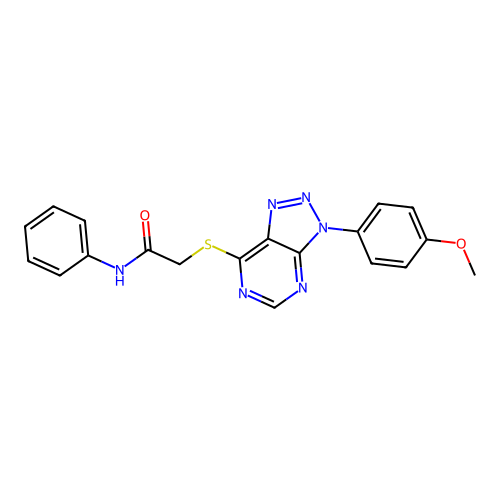 2-((3-(4-methoxyphenyl)-3H-[1,2,3]triazolo[4,5-d]pyrimidin-7-yl)thio)-N-phenylacetamide structure