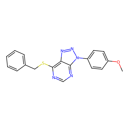 7-(benzylthio)-3-(4-methoxyphenyl)-3H-[1,2,3]triazolo[4,5-d]pyrimidine structure