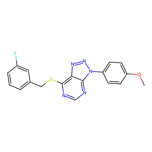 7-((3-fluorobenzyl)thio)-3-(4-methoxyphenyl)-3H-[1,2,3]triazolo[4,5-d]pyrimidine structure