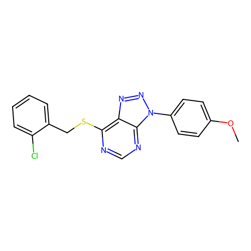7-((2-chlorobenzyl)thio)-3-(4-methoxyphenyl)-3H-[1,2,3]triazolo[4,5-d]pyrimidine structure