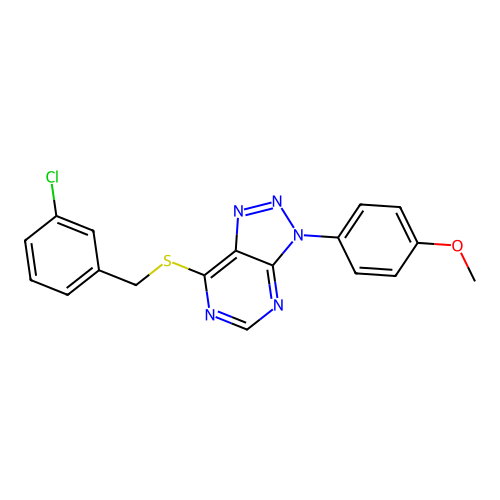 7-((3-chlorobenzyl)thio)-3-(4-methoxyphenyl)-3H-[1,2,3]triazolo[4,5-d]pyrimidine structure