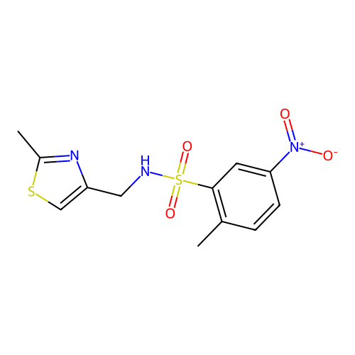 2-methyl-N-((2-methylthiazol-4-yl)methyl)-5-nitrobenzenesulfonamide structure