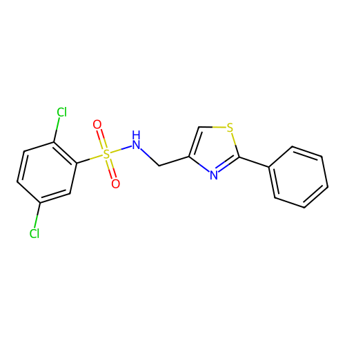 2,5-dichloro-N-((2-phenylthiazol-4-yl)methyl)benzenesulfonamide structure