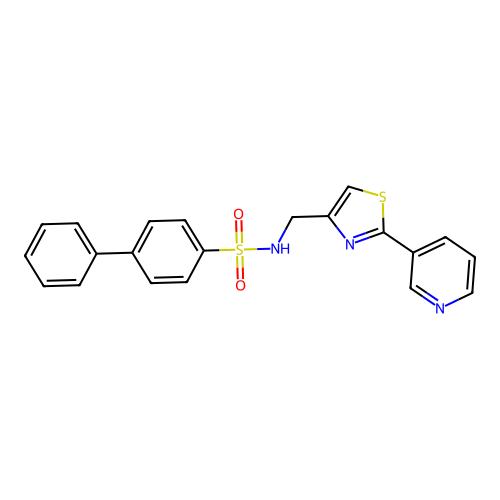 N-{[2-(pyridin-3-yl)-1,3-thiazol-4-yl]methyl}-[1,1'-biphenyl]-4-sulfonamide structure
