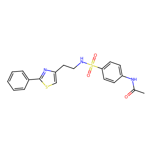 N-(4-(N-(2-(2-phenylthiazol-4-yl)ethyl)sulfamoyl)phenyl)acetamide structure
