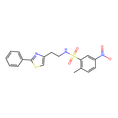2-methyl-5-nitro-N-(2-(2-phenylthiazol-4-yl)ethyl)benzenesulfonamide structure