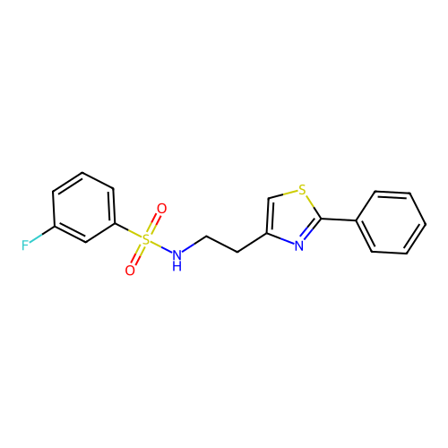 3-fluoro-N-(2-(2-phenylthiazol-4-yl)ethyl)benzenesulfonamide structure