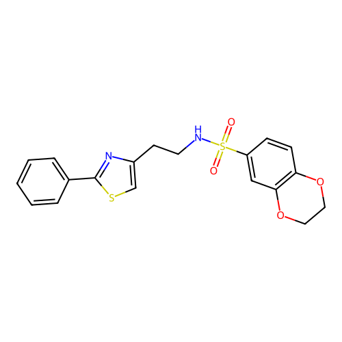 N-[2-(2-phenyl-1,3-thiazol-4-yl)ethyl]-2,3-dihydro-1,4-benzodioxine-6-sulfonamide structure