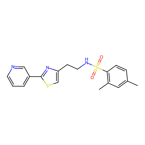 2,4-dimethyl-N-(2-(2-(pyridin-3-yl)thiazol-4-yl)ethyl)benzenesulfonamide structure