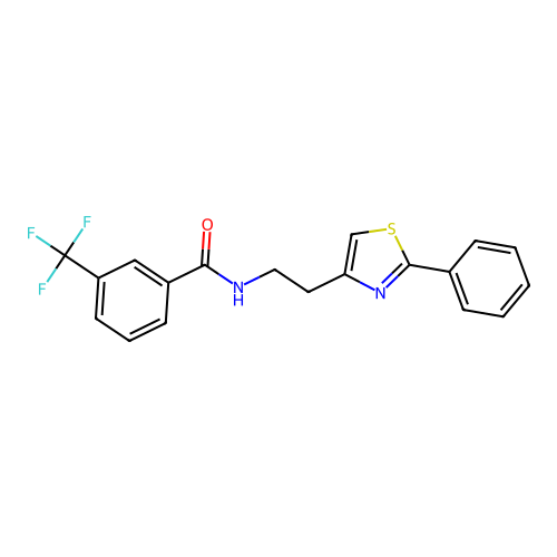 N-[2-(2-phenyl-1,3-thiazol-4-yl)ethyl]-3-(trifluoromethyl)benzamide structure