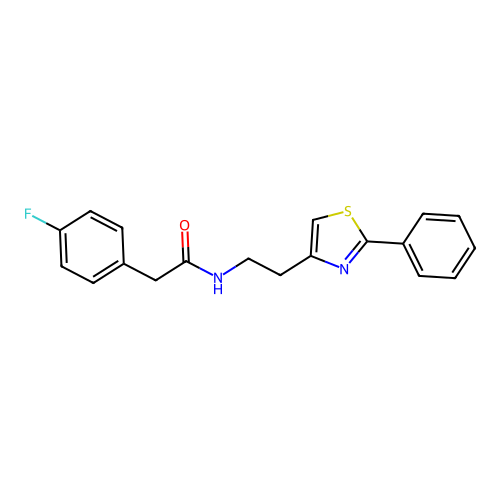 2-(4-fluorophenyl)-N-[2-(2-phenyl-1,3-thiazol-4-yl)ethyl]acetamide structure