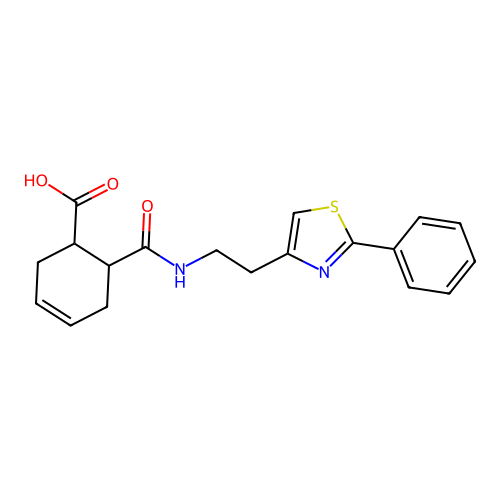 6-((2-(2-Phenylthiazol-4-yl)ethyl)carbamoyl)cyclohex-3-enecarboxylic acid structure