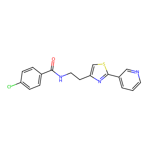 4-chloro-N-{2-[2-(pyridin-3-yl)-1,3-thiazol-4-yl]ethyl}benzamide structure