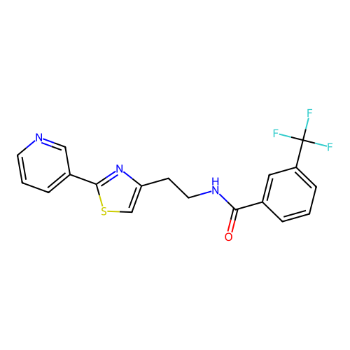 N-(2-(2-(pyridin-3-yl)thiazol-4-yl)ethyl)-3-(trifluoromethyl)benzamide structure