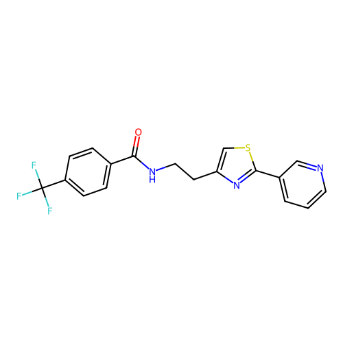 N-{2-[2-(pyridin-3-yl)-1,3-thiazol-4-yl]ethyl}-4-(trifluoromethyl)benzamide structure