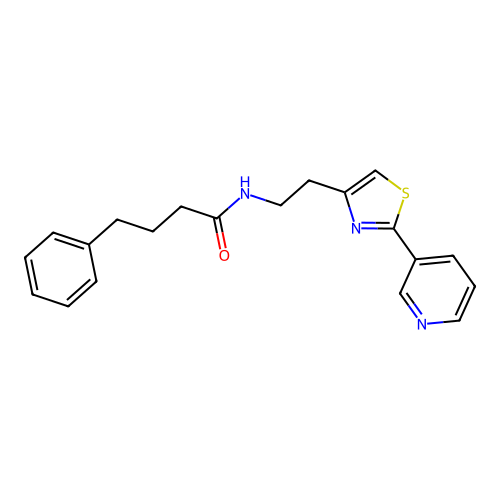 4-phenyl-N-(2-(2-(pyridin-3-yl)thiazol-4-yl)ethyl)butanamide structure