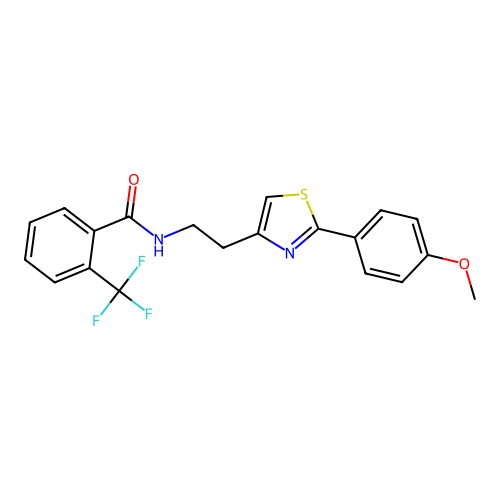 N-(2-(2-(4-methoxyphenyl)thiazol-4-yl)ethyl)-2-(trifluoromethyl)benzamide structure