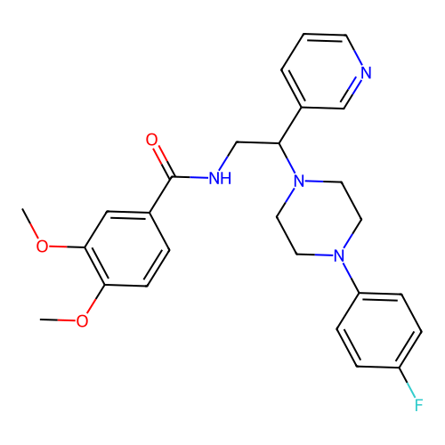 N-[2-[4-(4-fluorophenyl)piperazin-1-yl]-2-pyridin-3-ylethyl]-3,4-dimethoxybenzamide structure