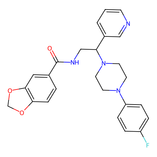 N-(2-(4-(4-Fluorophenyl)piperazin-1-yl)-2-(pyridin-3-yl)ethyl)benzo[d][1,3]dioxole-5-carboxamide structure